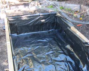 Wicking bed with pond liner inserted