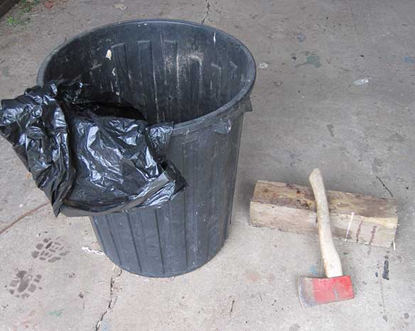 Large photo of equipment needed to kill a chicken.